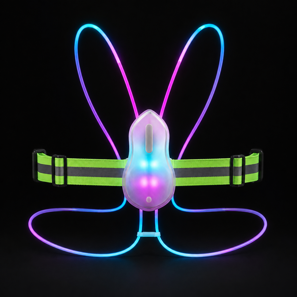 NightShield™ 360 — Arnés LED RGB con foco frontal